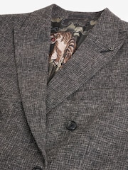 Charcoal Grey Double Breasted Textured Suit Jacket - Image 9 of 13