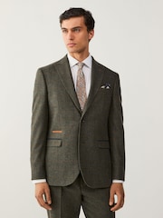Green Regular Fit Trimmed Check Suit Jacket - Image 1 of 15