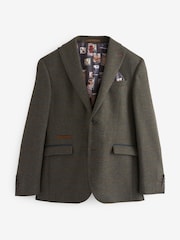 Green Regular Fit Trimmed Check Suit Jacket - Image 7 of 15