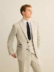 Light Grey Regular Fit Trimmed Check Suit Jacket - Image 1 of 13