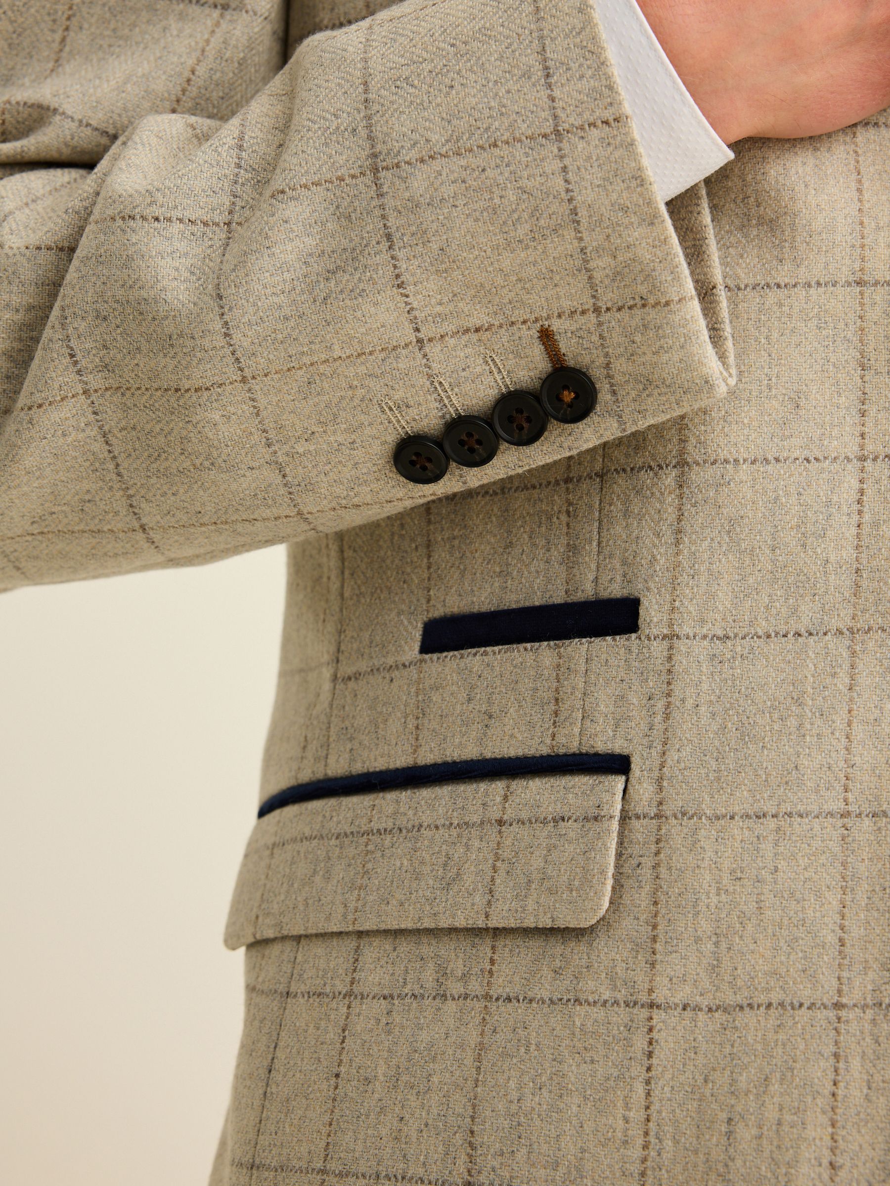 Buy Light Grey Regular Fit Trimmed Check Suit Jacket from