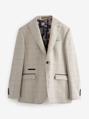 Light Grey Regular Fit Trimmed Check Suit Jacket - Image 8 of 13