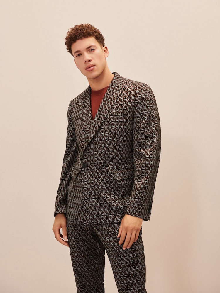 Brown EDIT Geometric Slim Fit Suit: Jacket - Image 1 of 23