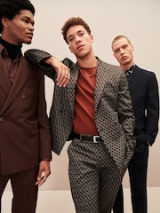 Brown EDIT Geometric Slim Fit Suit: Jacket - Image 20 of 23
