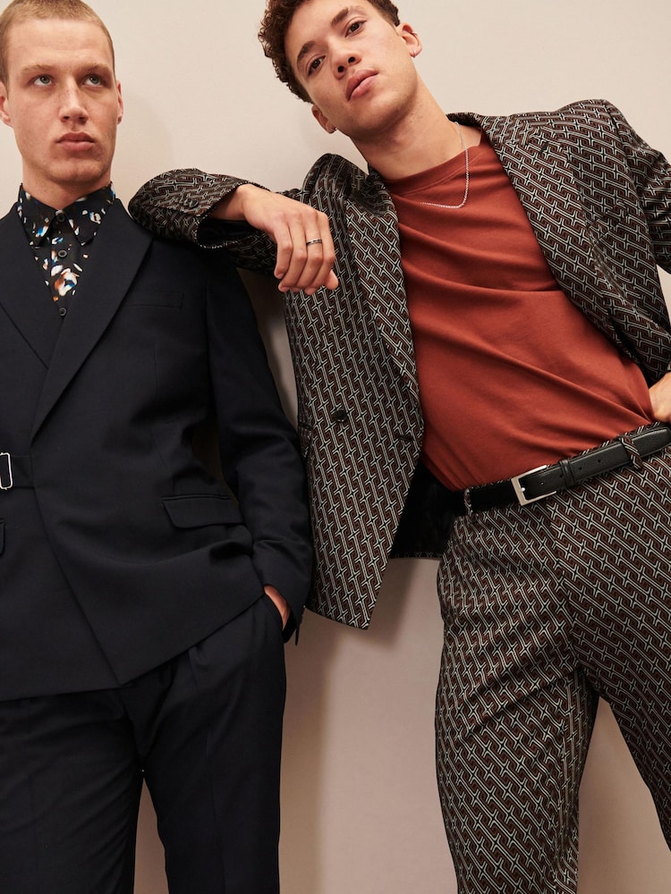 Brown EDIT Geometric Slim Fit Suit: Jacket - Image 23 of 23