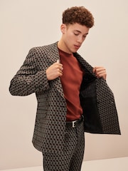 Brown EDIT Geometric Slim Fit Suit: Jacket - Image 3 of 23