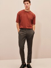 Brown EDIT Geometric Slim Fit Suit: Trousers - Image 1 of 8