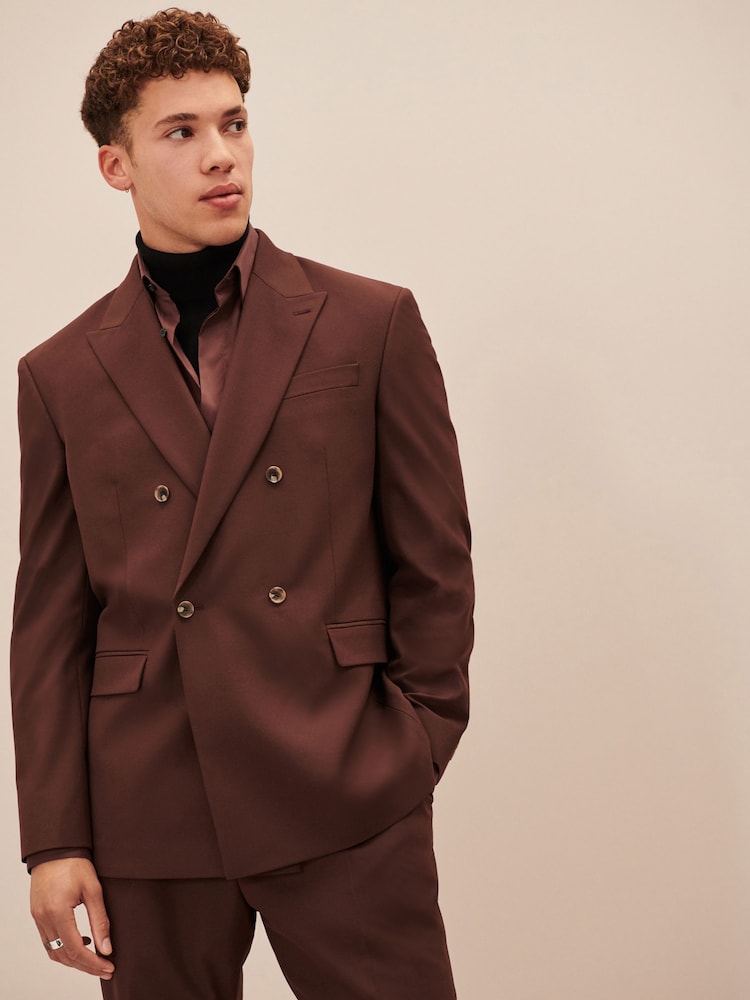 Burgundy Red EDIT Relaxed Fit Double Breasted Suit Jacket - Image 1 of 11