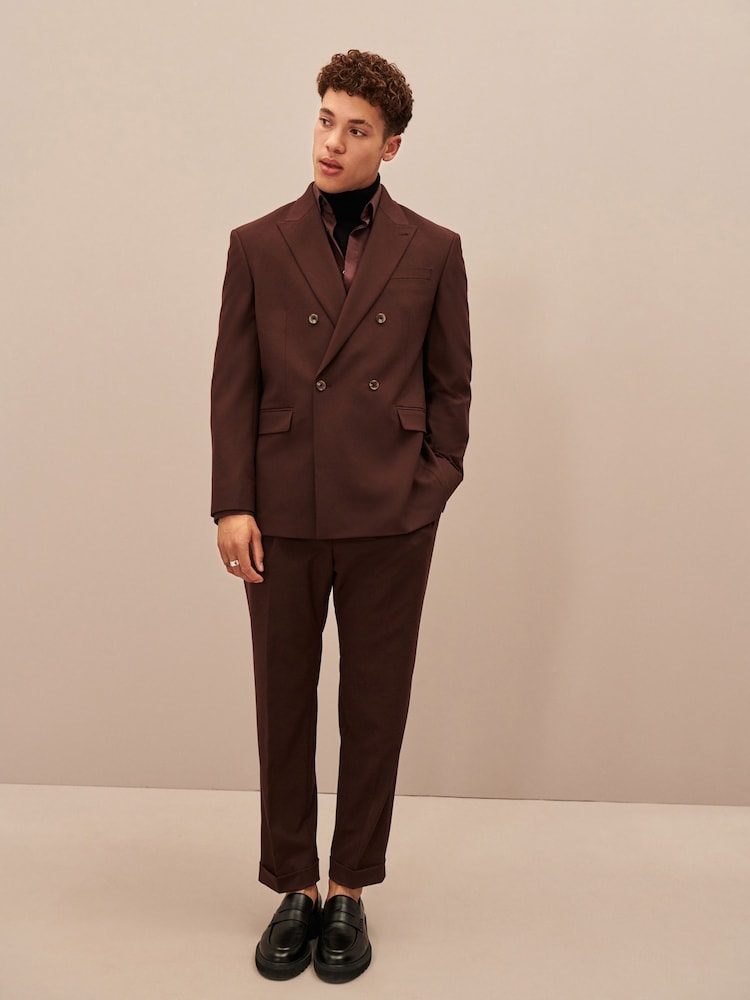 Burgundy Red EDIT Relaxed Fit Double Breasted Suit Jacket - Image 2 of 11