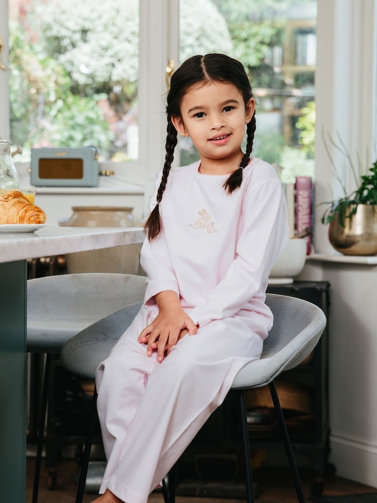 Trotters London Pink Stripy Bunny Embroidered Pyjamas - Image 1 of 3