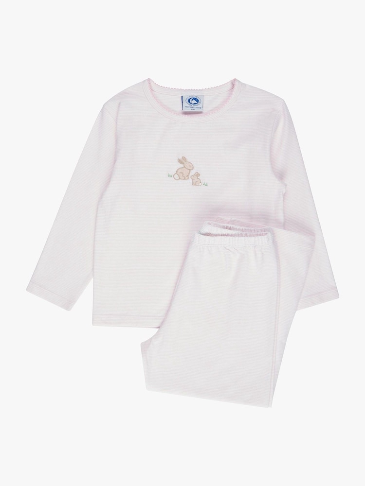 Trotters London Pink Stripy Bunny Embroidered Pyjamas - Image 2 of 3