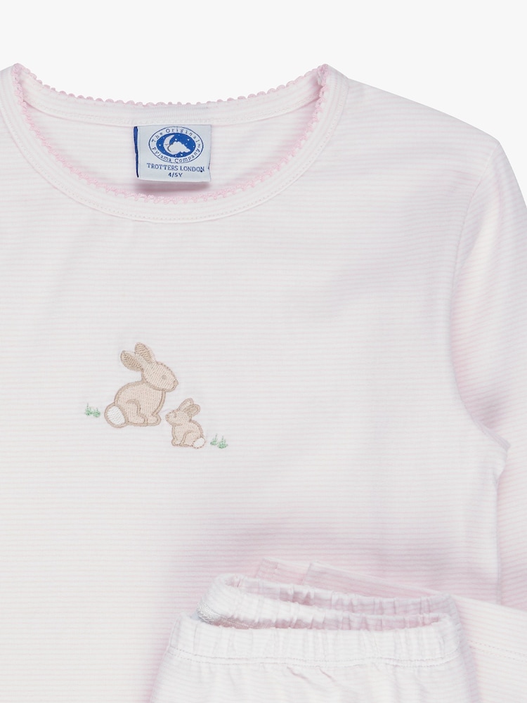 Trotters London Pink Stripy Bunny Embroidered Pyjamas - Image 3 of 3