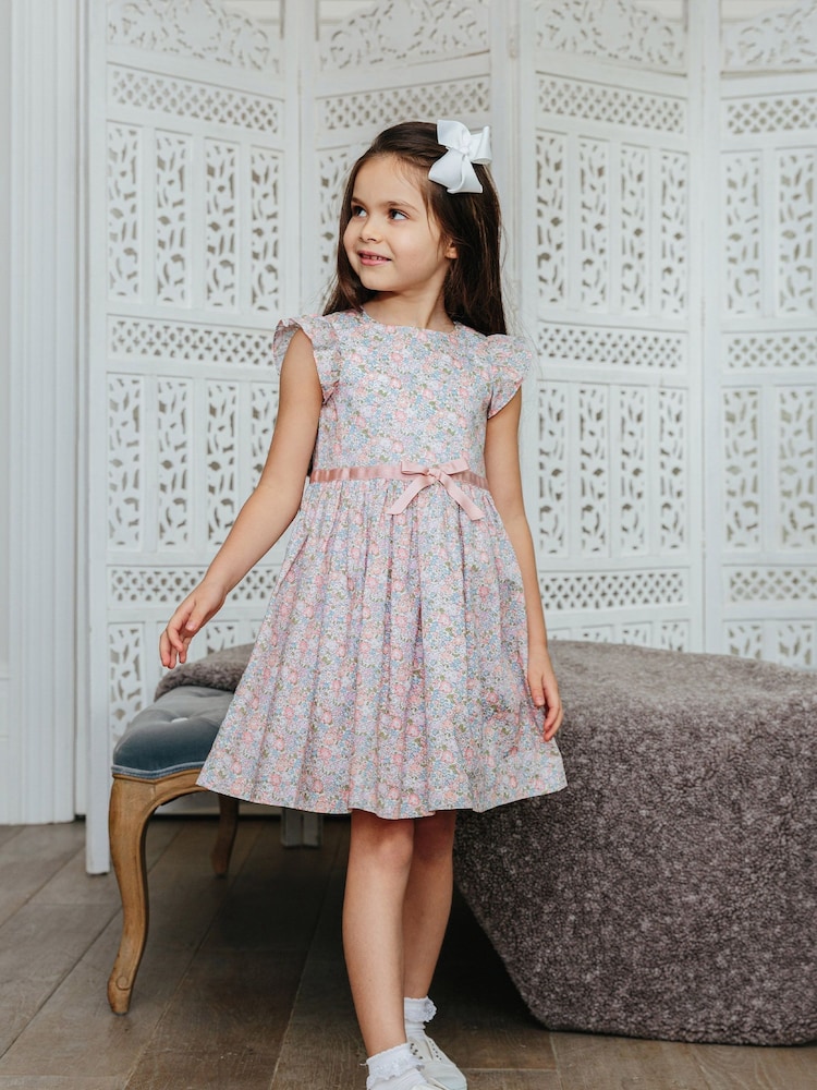 Trotters London Pink Liberty Michelle Frill Sleeve Cotton Dress - Image 1 of 5