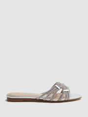 Reiss Silver Eryn Embellished Flat Sandals - Image 1 of 5