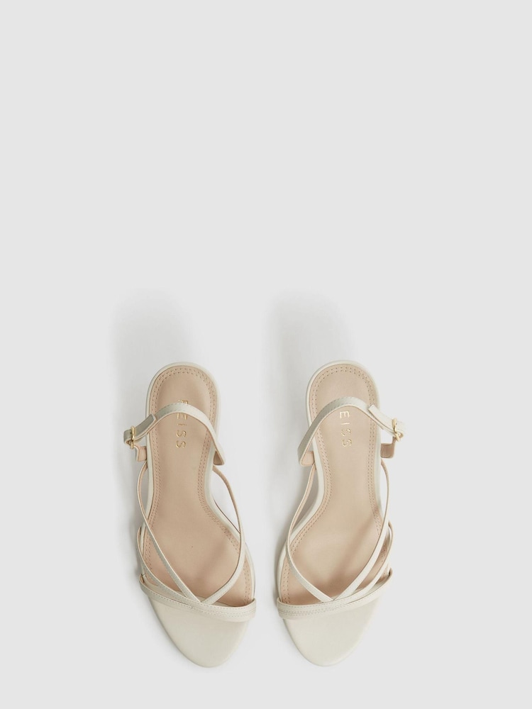 Reiss White Clara Strappy Mid Heel Sandals - Image 4 of 6