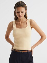Reiss Lemon Tamara Square Neck Ribbed Vest - Image 1 of 7