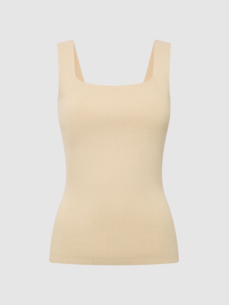 Reiss Lemon Tamara Square Neck Ribbed Vest - Image 2 of 7 Reiss Lemon Tamara Square Neck Ribbed Vest - Image 2 of 7