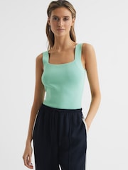 Reiss Mint Tamara Square Neck Ribbed Vest - Image 1 of 6