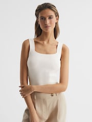Reiss White Tamara Square Neck Ribbed Vest - Image 1 of 6