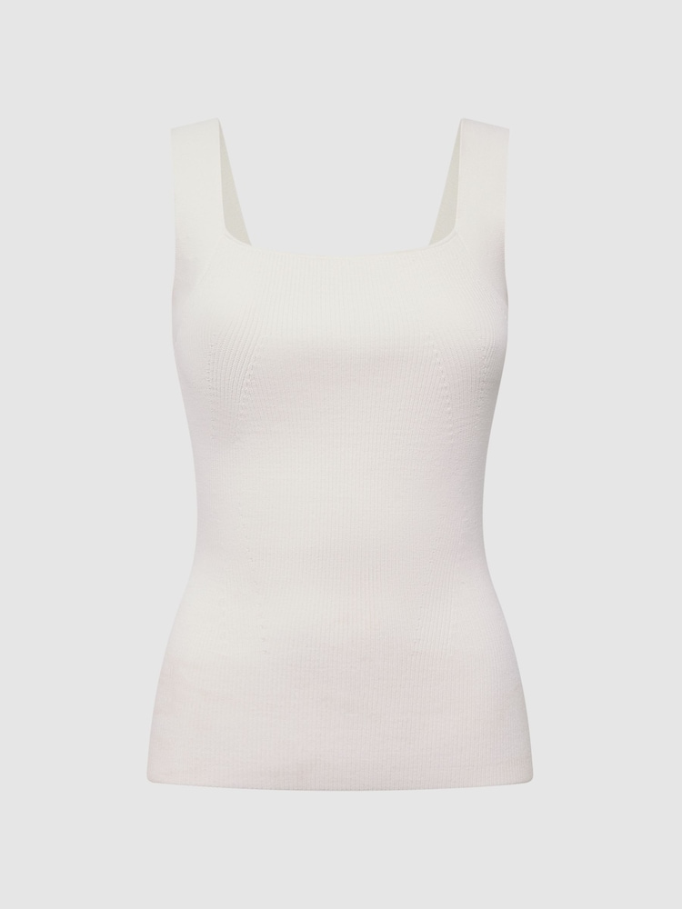 Reiss White Tamara Square Neck Ribbed Vest - Image 2 of 6
