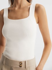 Reiss White Tamara Square Neck Ribbed Vest - Image 4 of 6