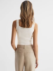 Reiss White Tamara Square Neck Ribbed Vest - Image 5 of 6