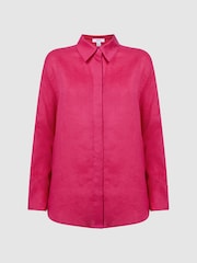 Reiss Fuschia Cammie Oversized Linen Shirt - Image 2 of 6