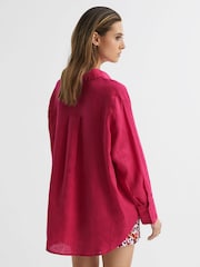 Reiss Fuschia Cammie Oversized Linen Shirt - Image 4 of 6