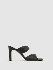 Reiss Black Eliza Slip on Leather Sandal Heels - Image 1 of 5