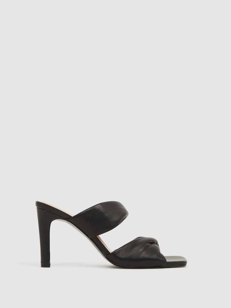 Reiss Black Eliza Slip on Leather Sandal Heels - Image 1 of 5
