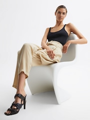 Reiss Black Eliza Slip on Leather Sandal Heels - Image 2 of 5