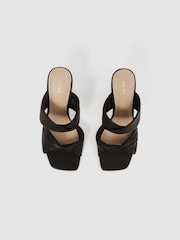 Reiss Black Eliza Slip on Leather Sandal Heels - Image 4 of 5