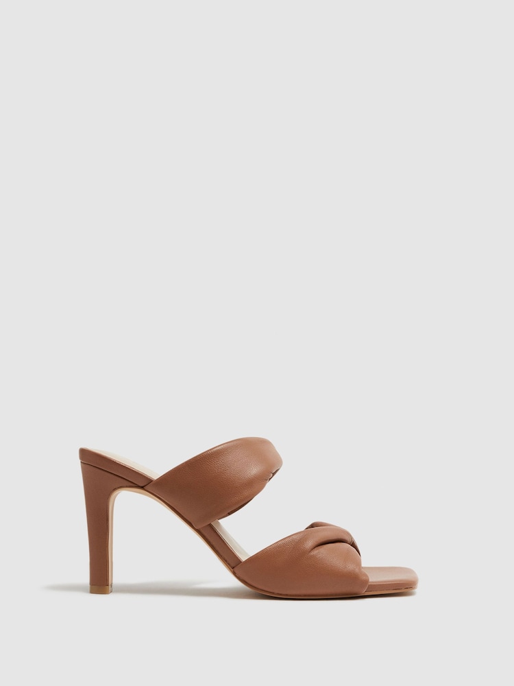 Reiss Tan Eliza Slip on Leather Sandal Heels - Image 1 of 6