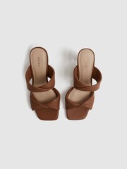 Reiss Tan Eliza Slip on Leather Sandal Heels - Image 3 of 6
