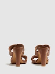 Reiss Tan Eliza Slip on Leather Sandal Heels - Image 4 of 6