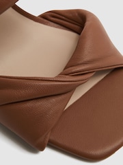 Reiss Tan Eliza Slip on Leather Sandal Heels - Image 5 of 6