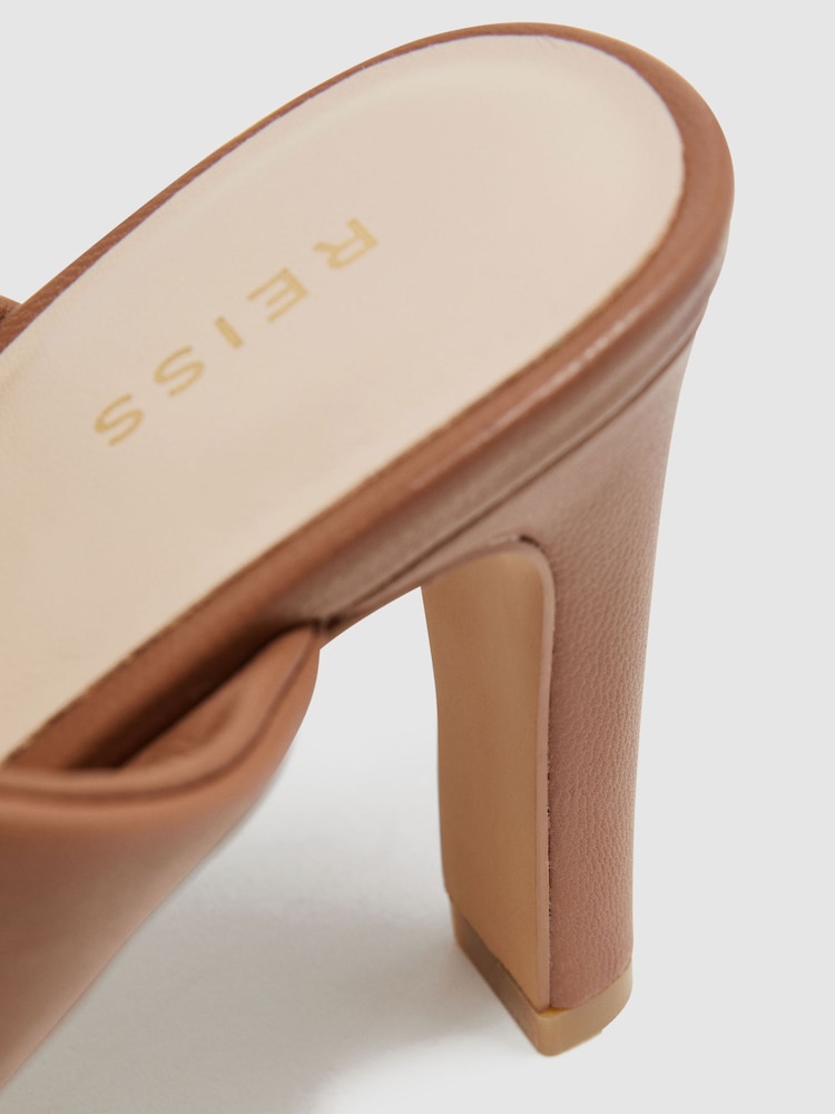 Reiss Tan Eliza Slip on Leather Sandal Heels - Image 6 of 6