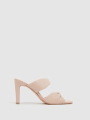 Reiss Nude Eliza Slip on Leather Sandal Heels - Image 1 of 5
