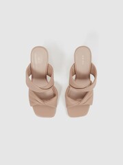 Reiss Nude Eliza Slip on Leather Sandal Heels - Image 3 of 5