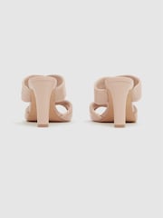 Reiss Nude Eliza Slip on Leather Sandal Heels - Image 4 of 5