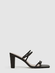 Reiss Black Emmy Leather Strappy Block Heels - Image 1 of 5