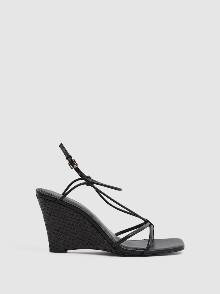 Reiss Black Daisey Strappy Wedge Heels - Image 1 of 5
