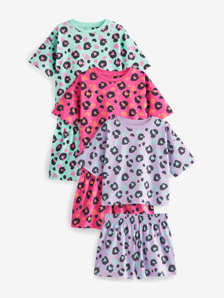 Turquoise/Pink/Lilac Short Pyjamas 3 Pack (3-16yrs) - Image 1 of 4