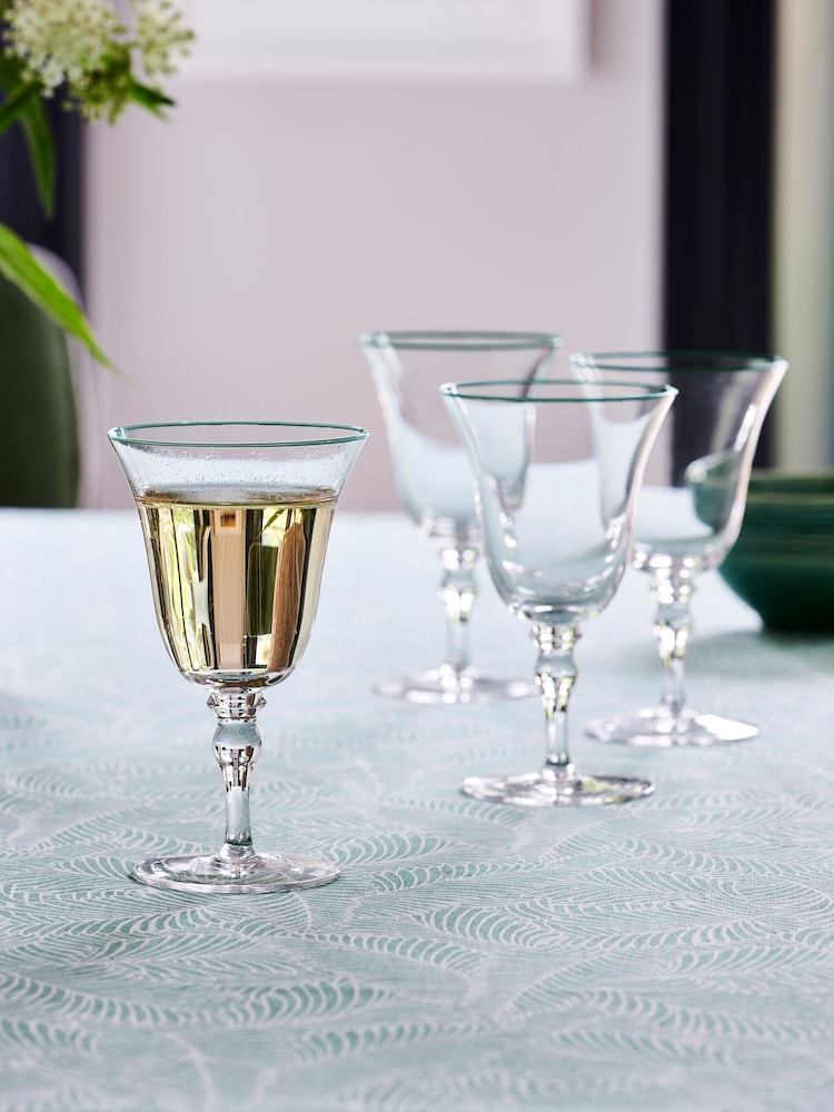 Nina Campbell Set of 4 Clear with Green Rim Meadow Wine Glasses - Image 1 of 5