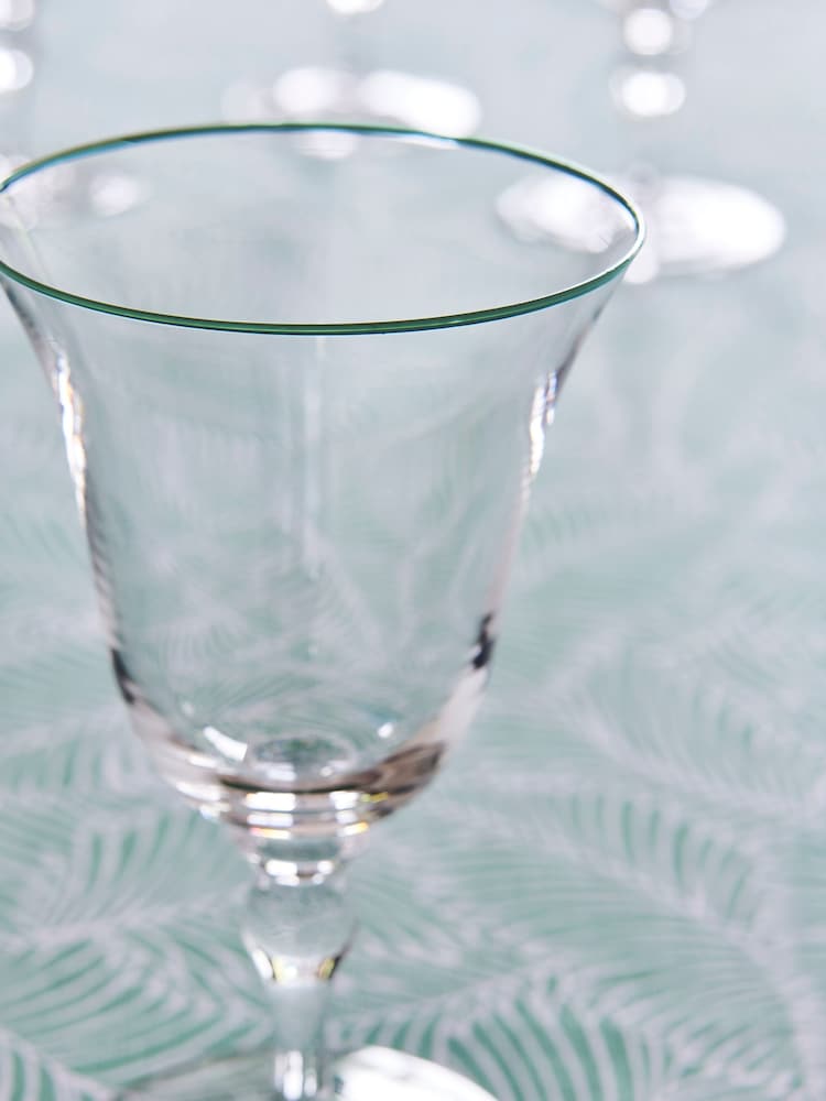 Nina Campbell Set of 4 Clear with Green Rim Meadow Wine Glasses - Image 2 of 5 Nina Campbell Set of 4 Clear with Green Rim Meadow Wine Glasses - Image 2 of 5