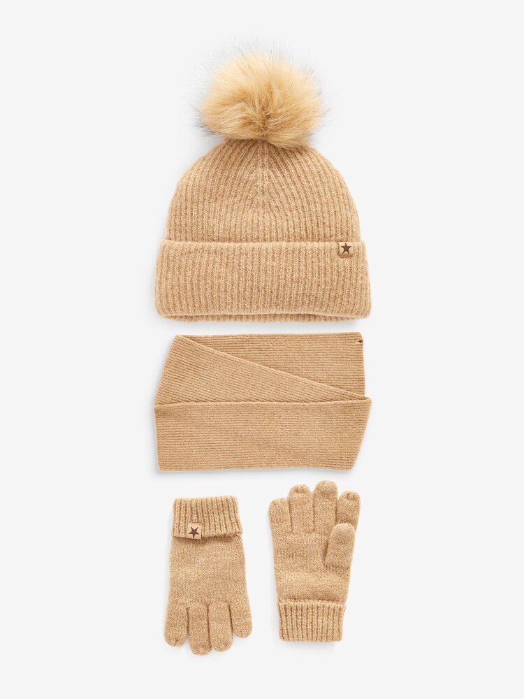 Camel Natural Hat, Gloves And Scarf Set (3-16yrs) - Image 1 of 5