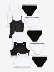 River Island Black Girls 100% Cotton Vest and Briefs Set 10 Pack - Image 1 of 10