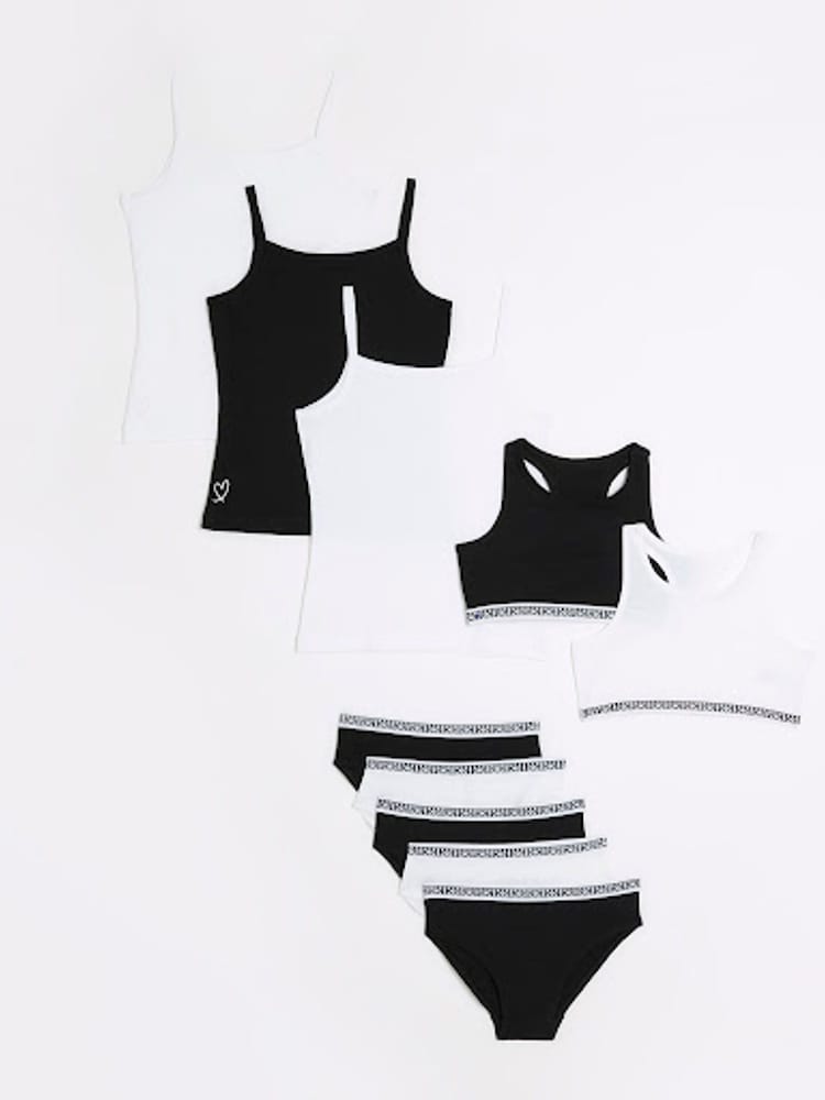 River Island Black Girls 100% Cotton Vest and Briefs Set 10 Pack - Image 2 of 10 River Island Black Girls 100% Cotton Vest and Briefs Set 10 Pack - Image 2 of 10