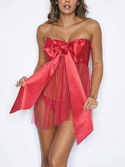 Ann Summers Red All Wrapped Up Satin Bow Dress - Image 1 of 3