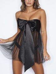 Ann Summers Black All Wrapped Up Satin Bow Dress - Image 1 of 3
